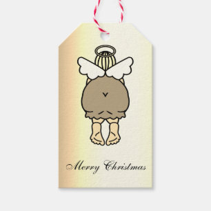 Funny Chubby Angel Gold Effect Merry Christmas Gift Tags