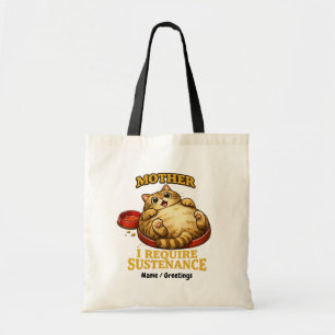 Funny Chubby Cat “I Require Sustenance" Cute Tote Bag