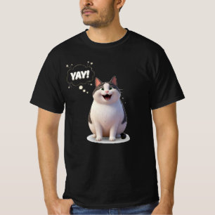 Funny Chubby Cat Yay Meme Graphic Tee Shirt
