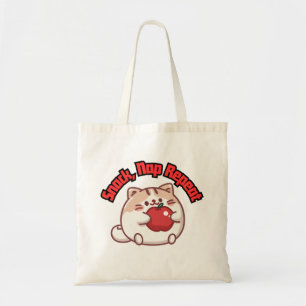 Funny Chubby Kawaii Anim Cat with Apple Tote bag