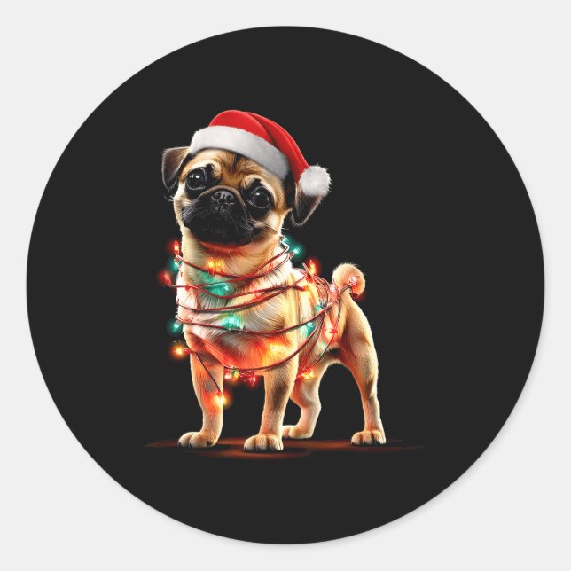 Funny Chug Christmas Graphics Dog Lights Lover  Classic Round Sticker (Front)