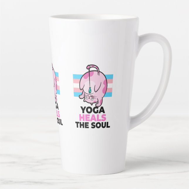 Funny chunky yoga cat with a fish  coffee mug (Right)