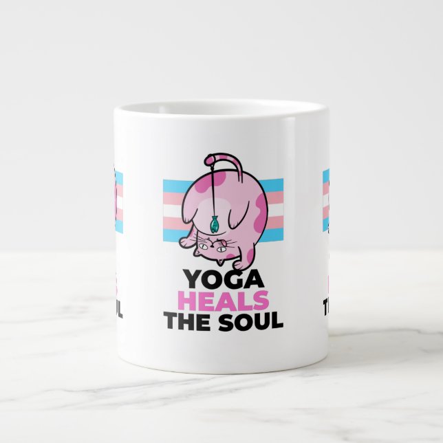 Funny chunky yoga cat with a fish  coffee mug (Front)