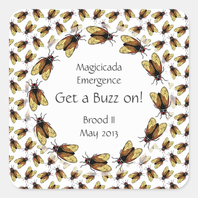 Funny Cicada Get a Buzz on Magicicada Party Square Sticker (Front)