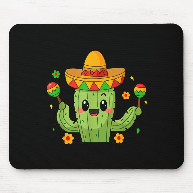 Funny Cinco De Mayo Cactus Sombrero Fiesta  Mouse Pad (Front)