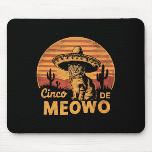 Funny Cinco De Mayo Cat Men Women Cinco De Meowo Mouse Pad