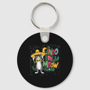 Funny Cinco De Mayo Cat Sombrero Poncho Party Wome Key Ring