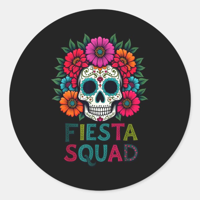 Funny cinco de mayo fiesta squad sugar skull Funny Classic Round Sticker (Front)