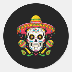 Funny Cinco De Mayo Funny Skull With Sombrero Hat Classic Round Sticker