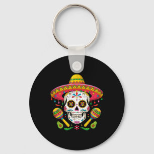 Funny Cinco De Mayo Funny Skull With Sombrero Hat  Key Ring