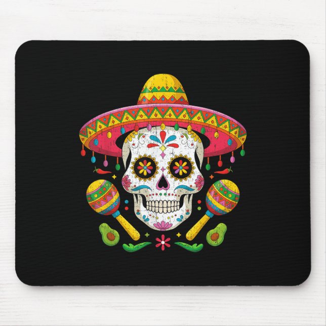 Funny Cinco De Mayo Funny Skull With Sombrero Hat  Mouse Pad (Front)