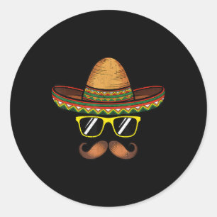 Funny Cinco De Mayo Funny Sombrero Hat With Sungl  Classic Round Sticker
