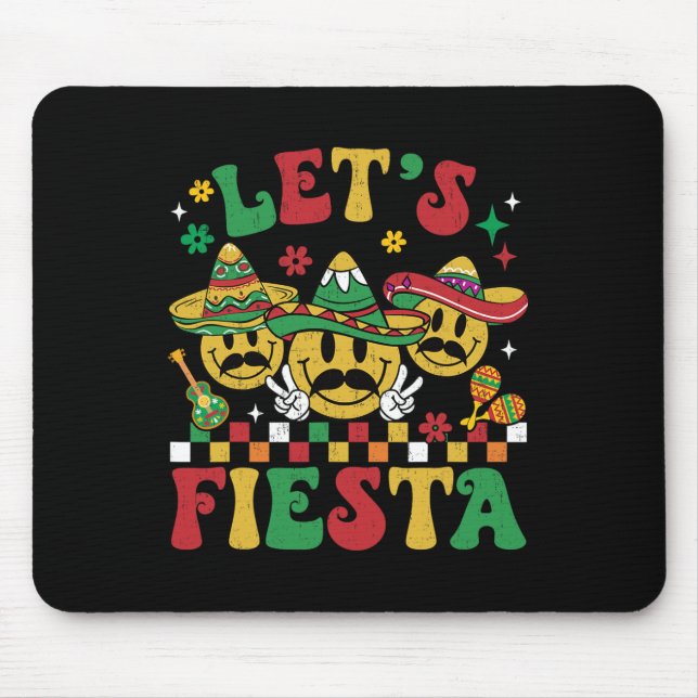 Funny Cinco De Mayo Groovy Let's Fiesta Smile Men  Mouse Pad (Front)