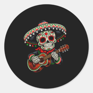 Funny cinco de mayo mariachi calavera guitar fiest classic round sticker