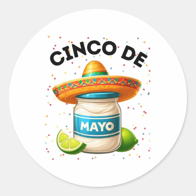 Funny Cinco De Mayo Mayonnaise Jar Fiesta Men Wome Classic Round Sticker (Front)