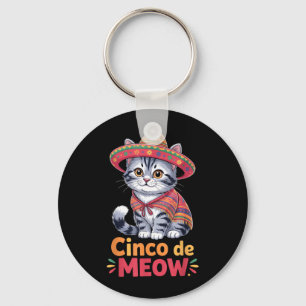 Funny Cinco De Mayo Mexican Cat Sombrero Humour Key Ring
