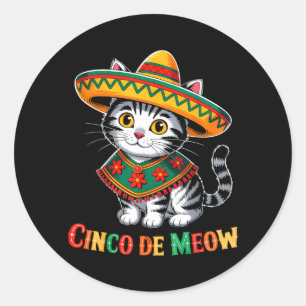 Funny Cinco De Mayo Mexican Cat with Sombrero Cat Classic Round Sticker