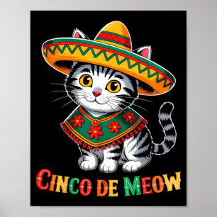 Funny Cinco De Mayo Mexican Cat with Sombrero Cat Poster