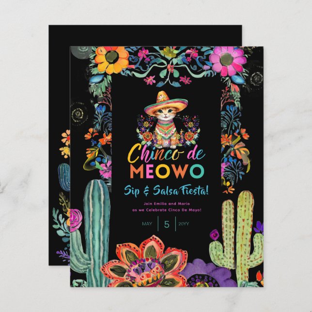 Funny Cinco De Mayo Sip and Salsa Cat FIESTA      (Front/Back)