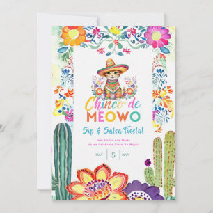 Funny Cinco De Mayo Sip and Salsa Cat FIESTA Invitation