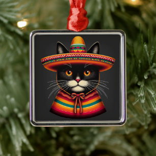 Funny Cinco De Mayo Sombrero Festiva Mexican Cat Metal Ornament