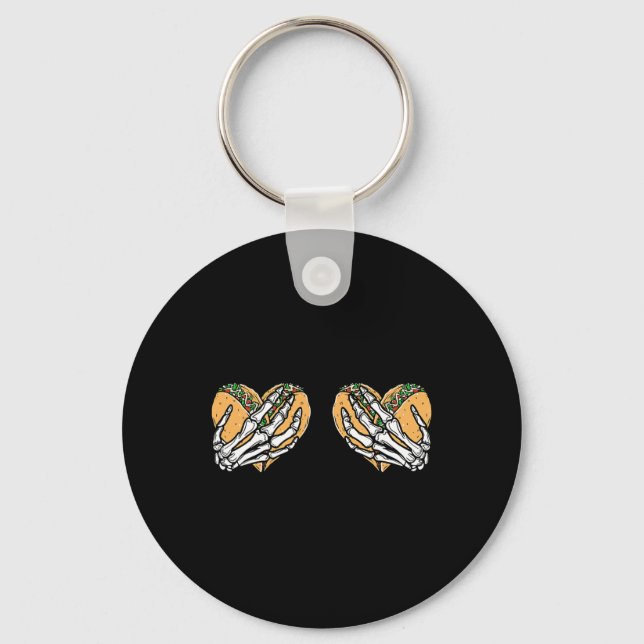 Funny Cinco De Mayo Taco Breast Skull Hands  Key Ring (Front)