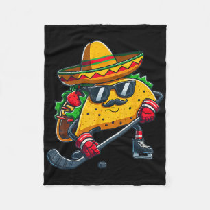 Funny Cinco De Mayo Taco Ice Hockey Player Men Wom Fleece Blanket