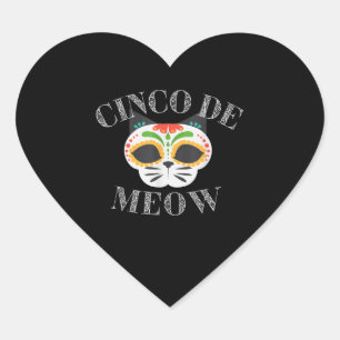 Funny Cinco De Meow Sugar Skull Cat Lover Heart Sticker