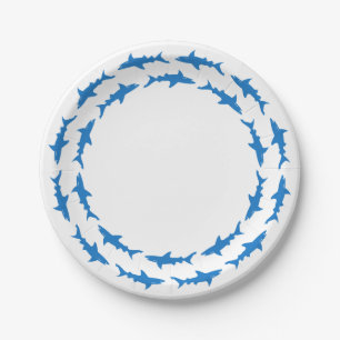 Funny Circling Sharks Custom Beach Party Paper Plate