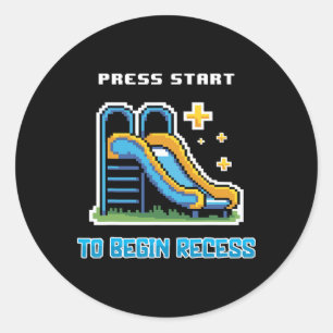 Funny Ck To School Gamer Boys Girls Kids Press Sta Classic Round Sticker