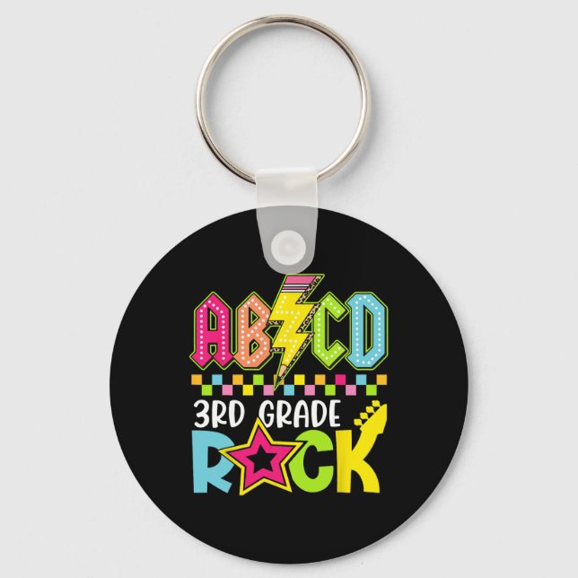 Funny Ck To School Lightning Bolt 3rd Grade Rock K Key Ring (Front)