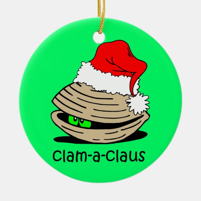 funny clam Christmas Ceramic Tree Decoration (Front)