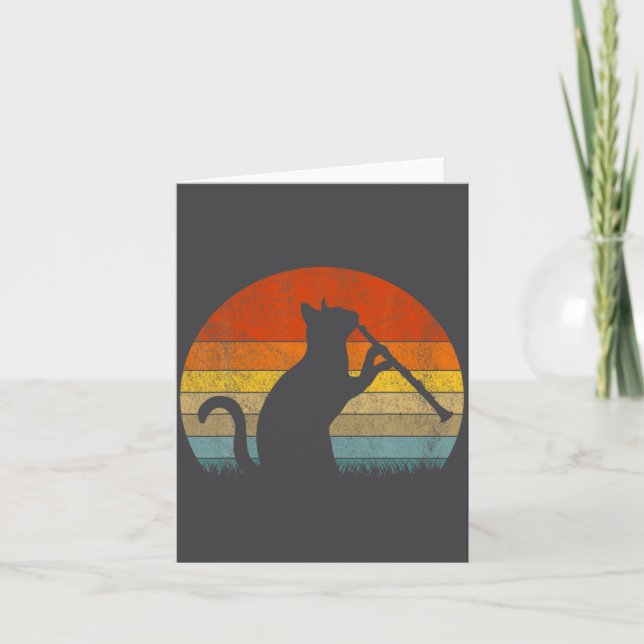 Funny Clarinet Cat Clarinet Player Musician Retro  Card (Front)