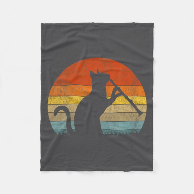 Funny Clarinet Cat Clarinet Player Musician Retro  Fleece Blanket (Front)