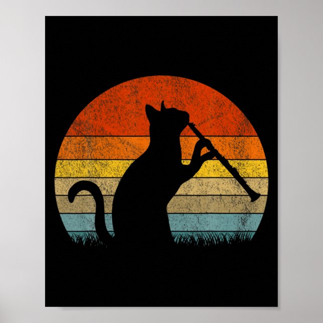 Funny Clarinet Cat Clarinet Player Musician Retro  Poster (Front)