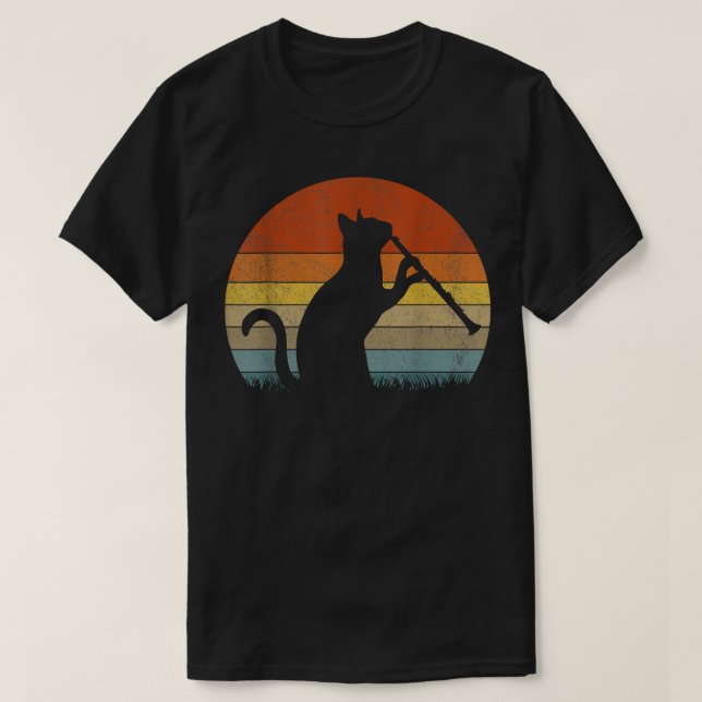 Funny Clarinet Cat Clarinet Player Musician Retro  T-Shirt (Design Front)