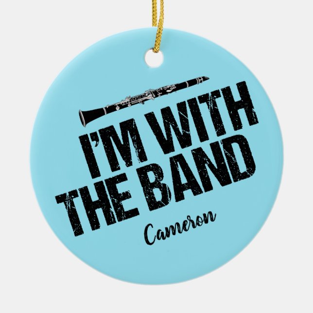 Funny Clarinet Player Blue Custom Christmas Ceramic Ornament (Front)