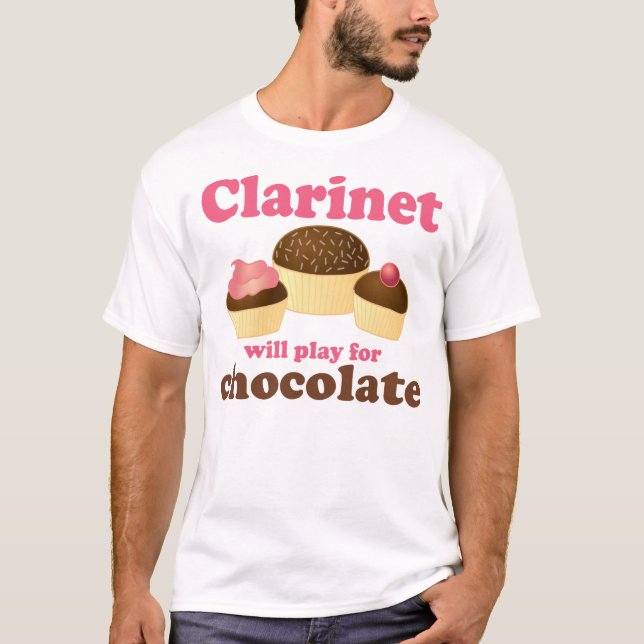 Funny Clarinet Will Work For Chocolate T-Shirt (Front)