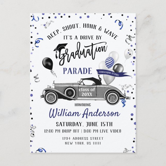 Funny Class of 2024 DRIVE BY Graduation Party Anno Announcement Postcard (Front)