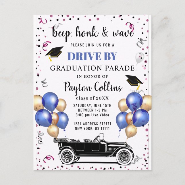 Funny Class of 2024 DRIVE BY Graduation Party Announcement Postcard (Front)