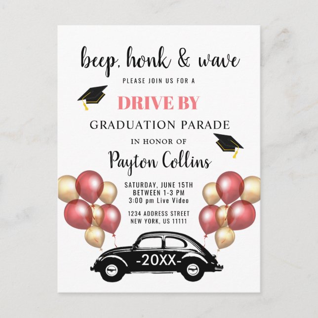 Funny Class of 2024 DRIVE BY Graduation Party Announcement Postcard (Front)