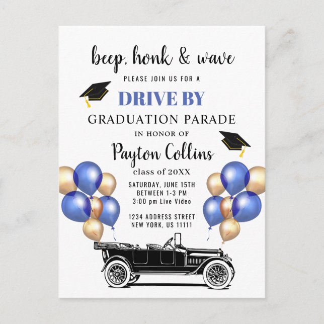 Funny Class of 2024 DRIVE BY Graduation Party Car Announcement Postcard (Front)