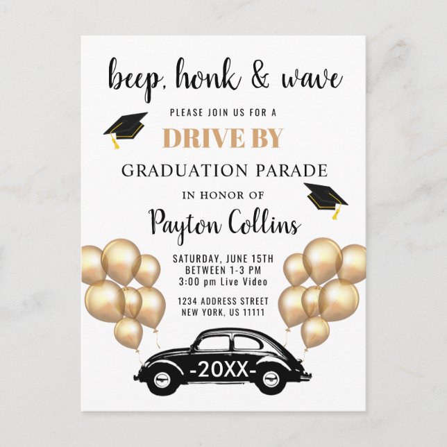 Funny Class of 2024 DRIVE BY Graduation Party Post Postcard (Front)