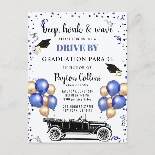 Funny Class of 2024 DRIVE BY Graduation Party Postcard (Front)