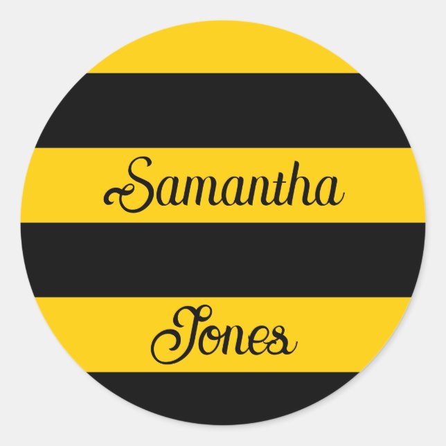 Funny Classic Bumble Bee Stripes Striped Pattern Classic Round Sticker (Front)
