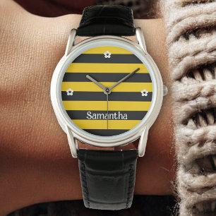 Funny Classic Bumble Bee Stripes Striped Pattern  Watch