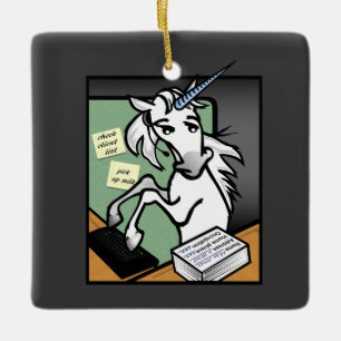 FUNNY CLERICAL UNICORN SQUARE CHRISTMAS ORNAMENT