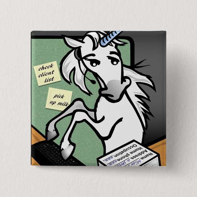 FUNNY CLERICAL UNICORN SQUARE PIN BACK BUTTON (Front)