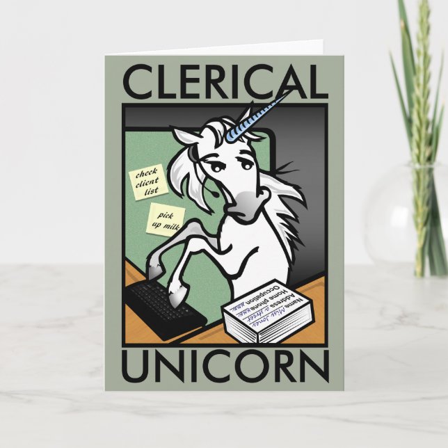 FUNNY CLERICAL UNICORN VERTICAL GREETING CARD (Front)