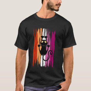 Funny Climbing Cat with Lesbian Pride Colours T-Shirt